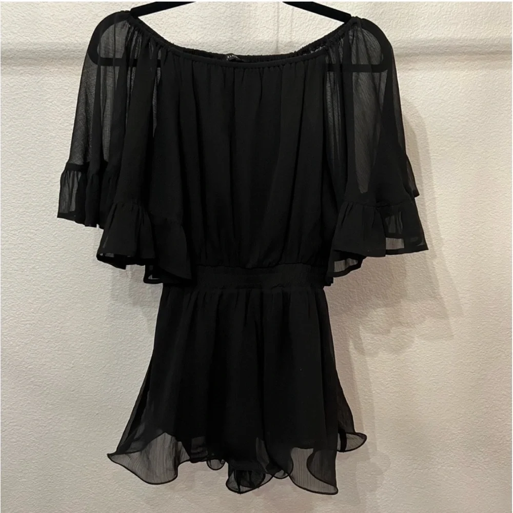 NWT,Endless Rose, Sext, Black Chiffon Romper w/Lightweight/Soft Ruffles, Size XS